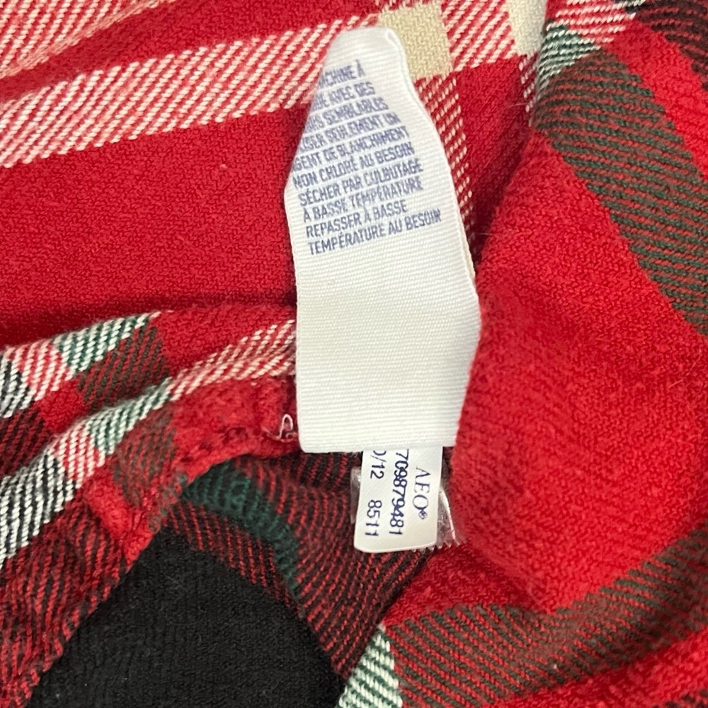 🌲 American Eagle Red Plaid Flannel Shirt Men’s XS Athletic Fit Cotton - Picture 11 of 11